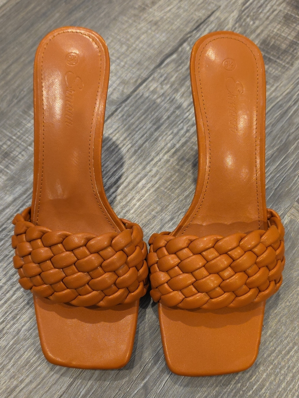 Woven Slide Sandals in Cognac Leather - Women